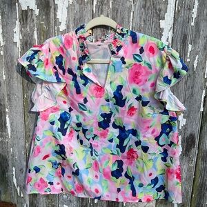 Floral Ruffle Sleeve Blouse